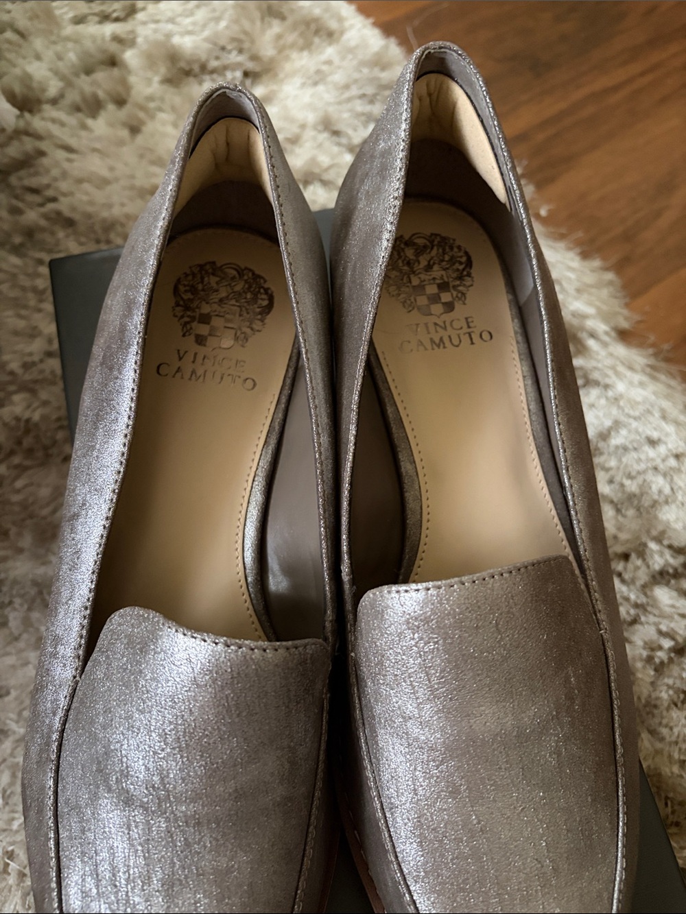 Vince Camuto Metallic Taupe Pointed-Toe Slip-Ons - Picture 2 of 4